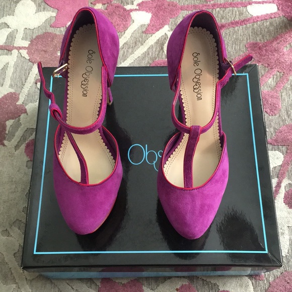 Sole Obsession Shoes - Purple suede cork platform pumps